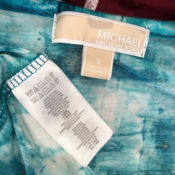 Michael Kors Teal Print 3/4 Sleeve Dress Top XS/S - Picture 4 of 4